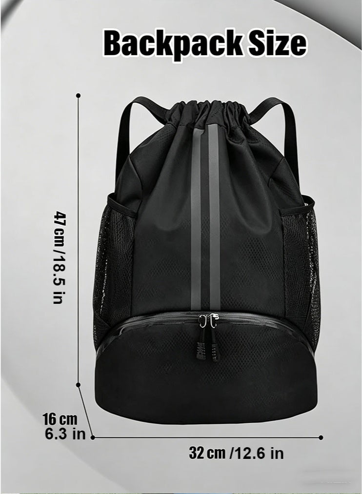 meayul Drawstring Backpack, Waterproof Gym Bag, Large Oxford PE Pack, Drawstring Football Bag, Students School Backpack, Durable Sports Ball Bag, with Shoe Bag, Wet and Dry Separation for for Football, Swimming, PE and Students School - Image 5