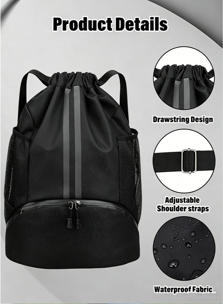 meayul Drawstring Backpack, Waterproof Gym Bag, Large Oxford PE Pack, Drawstring Football Bag, Students School Backpack, Durable Sports Ball Bag, with Shoe Bag, Wet and Dry Separation for for Football, Swimming, PE and Students School - Image 2