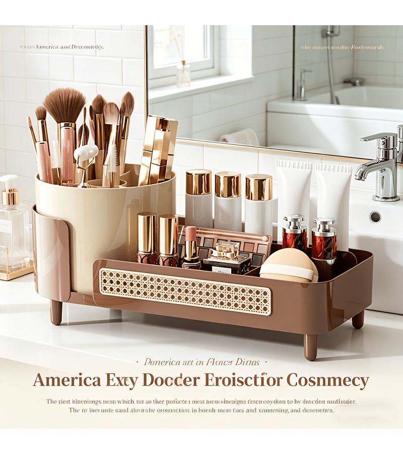 1pc 360 Degree Rotating Mysterious Black Cosmetics Storage Box Premium Feel Compartmentalized Pen Holder Dressing Table Large Capacity Skincare Organizer Bathroom Desktop Organizer - Image 4