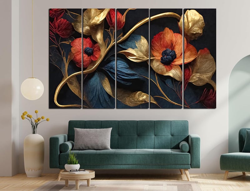 CN RETAILS Flower Wall painting with frame Big Size setof 5 48x30 Wall Art for living roomBedroomDrawing roomHotelsWooden FramedDigital Painting ss09_05 - Image 1