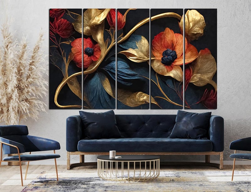 CN RETAILS Flower Wall painting with frame Big Size setof 5 48x30 Wall Art for living roomBedroomDrawing roomHotelsWooden FramedDigital Painting ss09_05 - Image 2