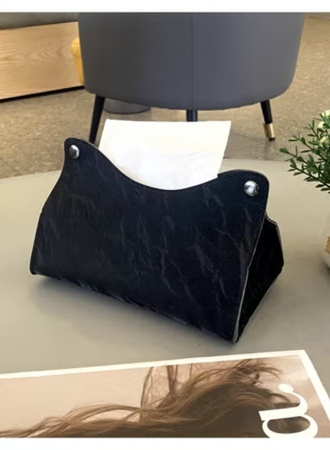 COYO Tissue Box Cover, Refined Modern PU Leather Tissue Box Holder Rectangular Tissue Box Covers for Kleenex, Napkin, Tissue Holder for Bathroom Car Home Office (Black) - Image 1