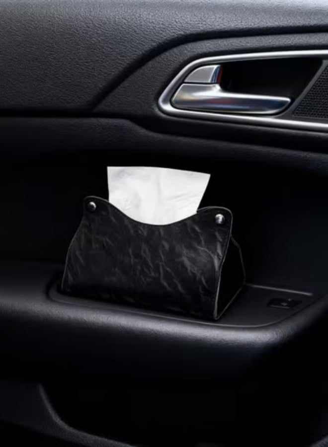 COYO Tissue Box Cover, Refined Modern PU Leather Tissue Box Holder Rectangular Tissue Box Covers for Kleenex, Napkin, Tissue Holder for Bathroom Car Home Office (Black) - Image 5