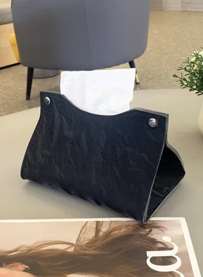 COYO Tissue Box Cover, Refined Modern PU Leather Tissue Box Holder Rectangular Tissue Box Covers for Kleenex, Napkin, Tissue Holder for Bathroom Car Home Office (Black) - Image 2