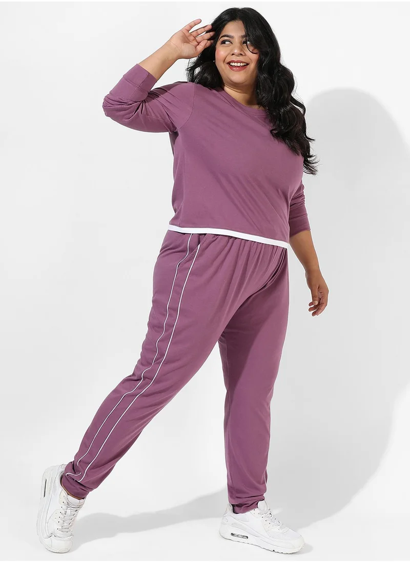 Instafab Plus Women's Solid Purple Co-Ord Set