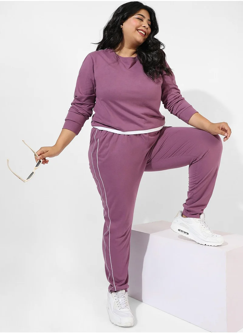 Instafab Plus Women's Solid Purple Co-Ord Set