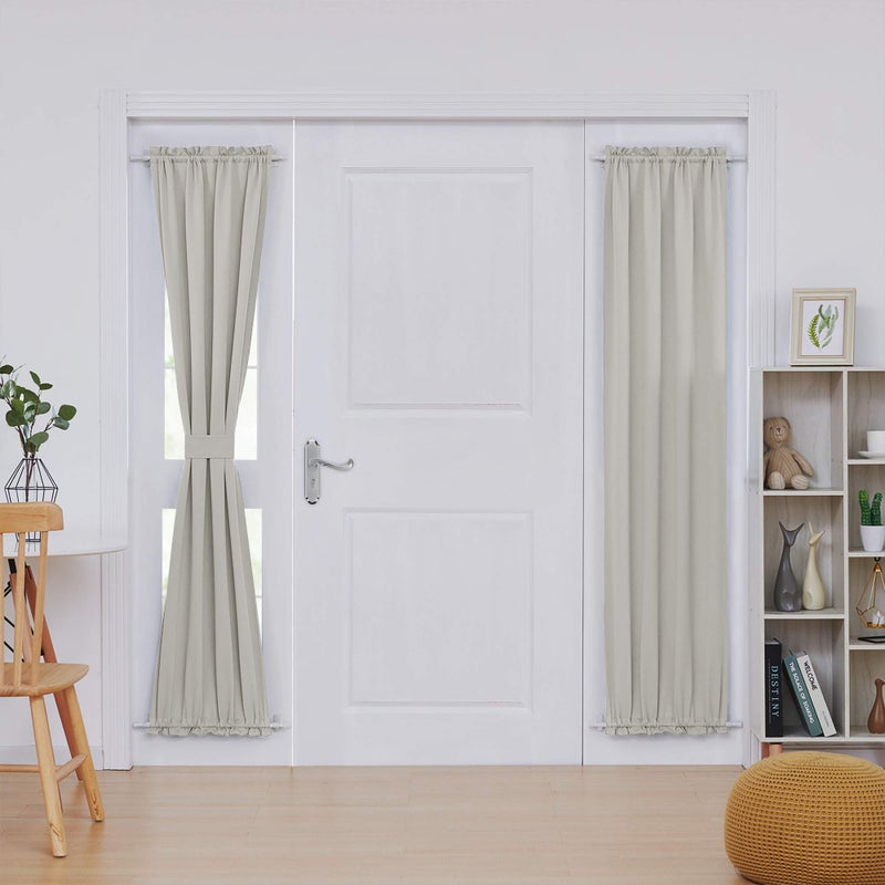 Deconovo Door Curtain Blackout Door Window Curtains for Front Door French Door Curtains with Tieback Door Blinds for Door Window Light Beige W25 x L72 1 Panel - Image 1