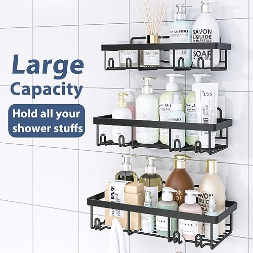 Liuoud 5 Pack Shower Caddy Organizer Rack Shelf for Inside Shower, Adhesive Bathroom Wall Storage Basket Rustproof Stainless Steel Shampoo Holder, Bathroom Accessory Decor Set, Black. - Image 2
