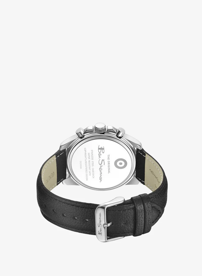 Ben Sherman Silver Oxford Silver Dial Black Genuine Leather Strap Chronograph Watch for Men, 44mm for Men | Best Price UAE