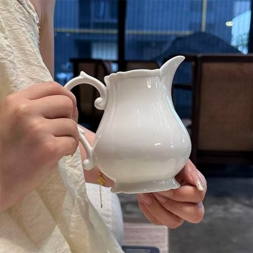 WAIT FLY Vintage Embossed Creamer & Sauce Pitcher - Milk Jug & Serving Pitcher for Kitchen - White Creamer - Image 3