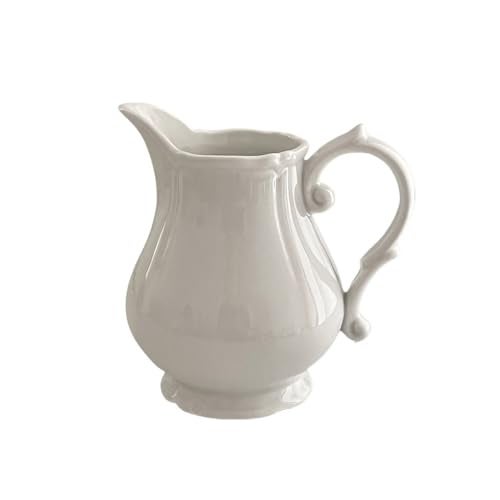 WAIT FLY Vintage Embossed Creamer & Sauce Pitcher - Milk Jug & Serving Pitcher for Kitchen - White Creamer - Image 1