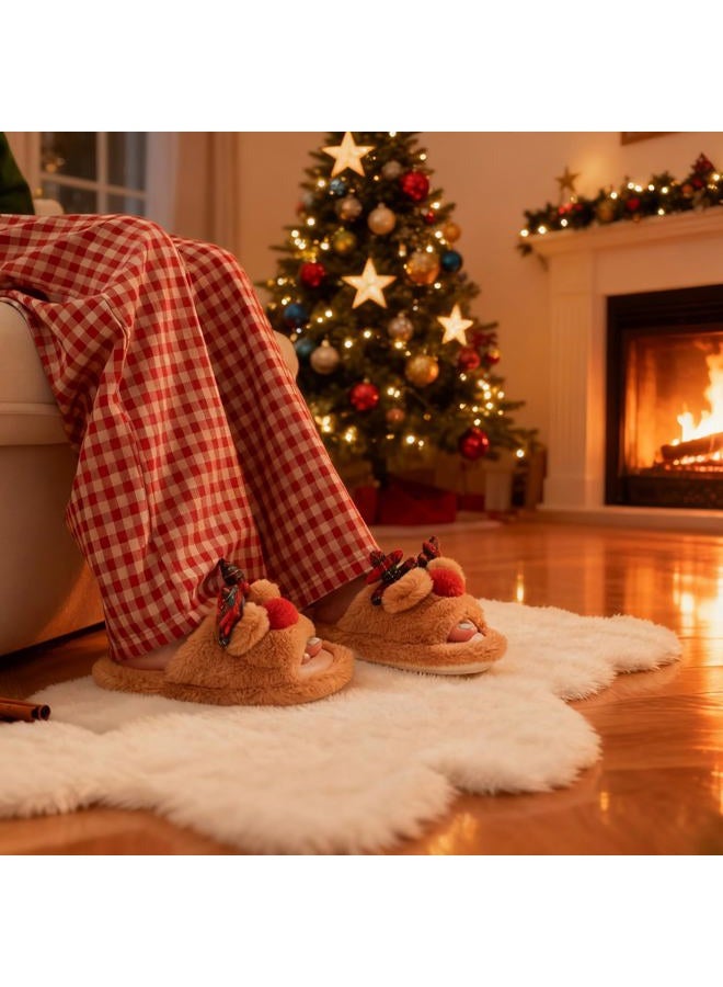 Xixitiao Christmas Slippers,Reindeer Slippers for Women and Men,Cozy Memory Foam Slippers,Soft House Slippers,Slip-on Indoor Slippers - Image 2