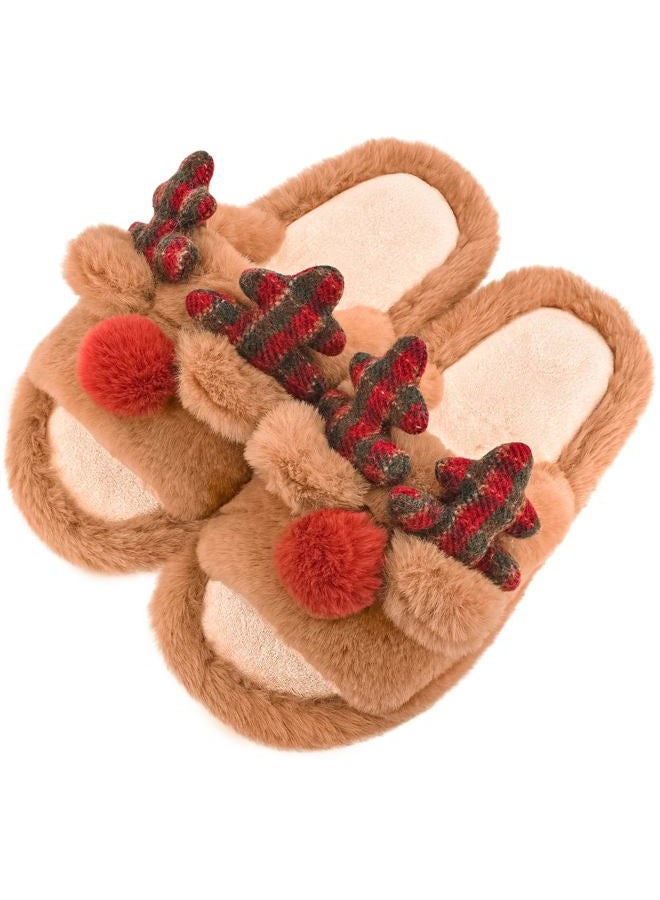 Xixitiao Christmas Slippers,Reindeer Slippers for Women and Men,Cozy Memory Foam Slippers,Soft House Slippers,Slip-on Indoor Slippers - Image 1