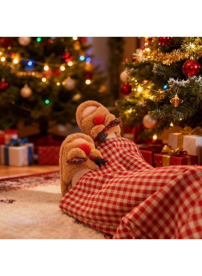 Xixitiao Christmas Slippers,Reindeer Slippers for Women and Men,Cozy Memory Foam Slippers,Soft House Slippers,Slip-on Indoor Slippers - Image 3