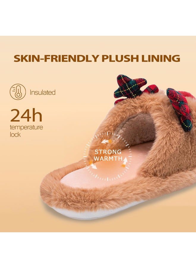 Xixitiao Christmas Slippers,Reindeer Slippers for Women and Men,Cozy Memory Foam Slippers,Soft House Slippers,Slip-on Indoor Slippers - Image 4