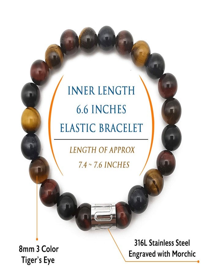 Morchic 3 Color Tiger's Eye Natural Gemstone Women Men Stretch Bracelet, Genuine Tigea Eyes Energy Stone 8mm Beads Classic Birthday Gift 7.5 Inch - Image 3