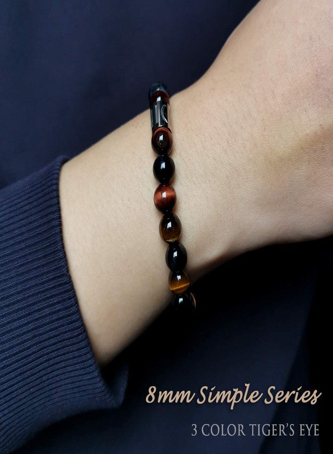 Morchic 3 Color Tiger's Eye Natural Gemstone Women Men Stretch Bracelet, Genuine Tigea Eyes Energy Stone 8mm Beads Classic Birthday Gift 7.5 Inch - Image 4