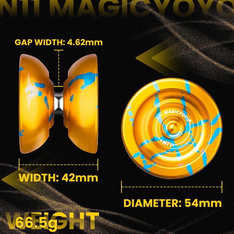 MAGICYOYO N11 Professional Unresponsive Alloy Yoyo Dual Purpose Trick Yo Yo with Responsive Bearing Kit + Bag + Glove +12 Strings - Golden Blue - Image 5
