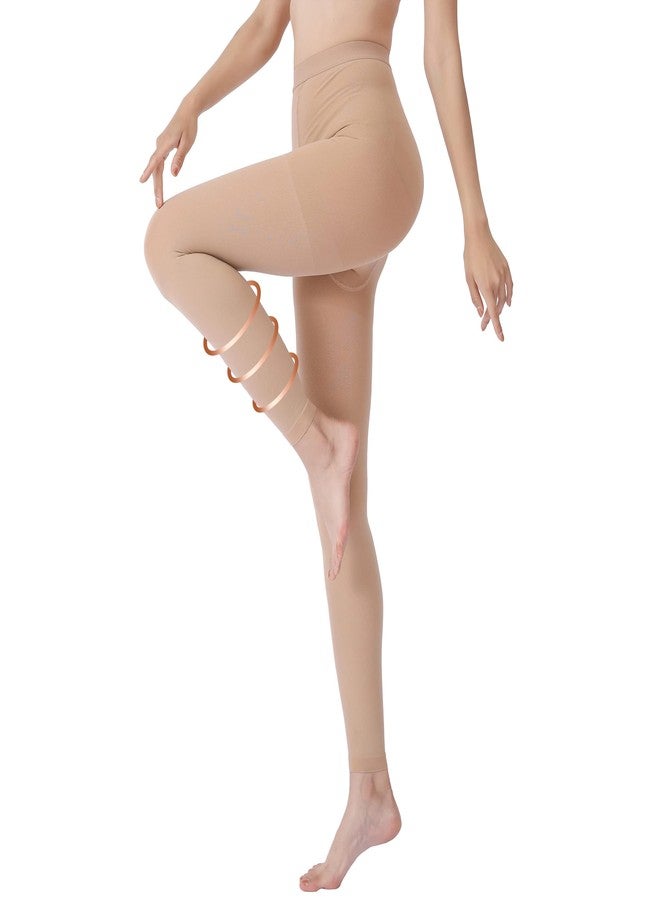 Terramed Just Think Comfort Advanced Graduated Compression Leggings Women | 20-30 mmHg Footless Microfiber Leggings Tights (Beige, X-Large), Beige, XL - Image 1