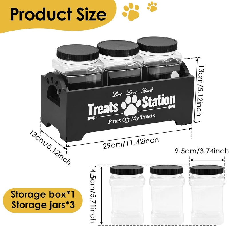 Dandelionsky Dog Treat Container with 3 Dog Treat Jars, Cute Wooden Dog Food Storage Container, Farmhouse Cat Food Container Pet Food Storage Organizer for Dog, Cat, Small Animal (black-3 jar) - Image 2