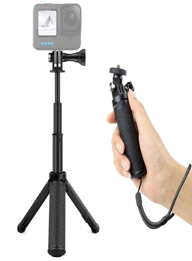 GEPULY Mini Hand Tripod for GoPro Hero 13 12 11 10 9 8 7 6 5 4 3, Session, Fusion, Max, Insta360, DJI, Akaso, Phone - Use it as a Selfie Stick Monopod, Strap, Travel Tripod - Image 1