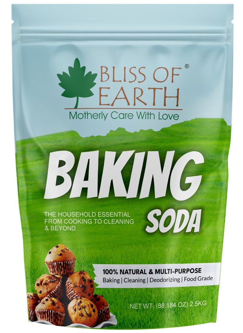 BLISS OF EARTH Baking Soda For Food and Cleaning Purpose 2.5kg Sodium Bicarbonate for Baking Cleaning and Deodorizing Food Grade Non GMO Eco Friendly  - Image 1
