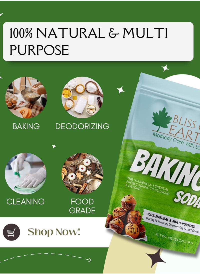 BLISS OF EARTH Baking Soda For Food and Cleaning Purpose 2.5kg Sodium Bicarbonate for Baking Cleaning and Deodorizing Food Grade Non GMO Eco Friendly  - Image 3