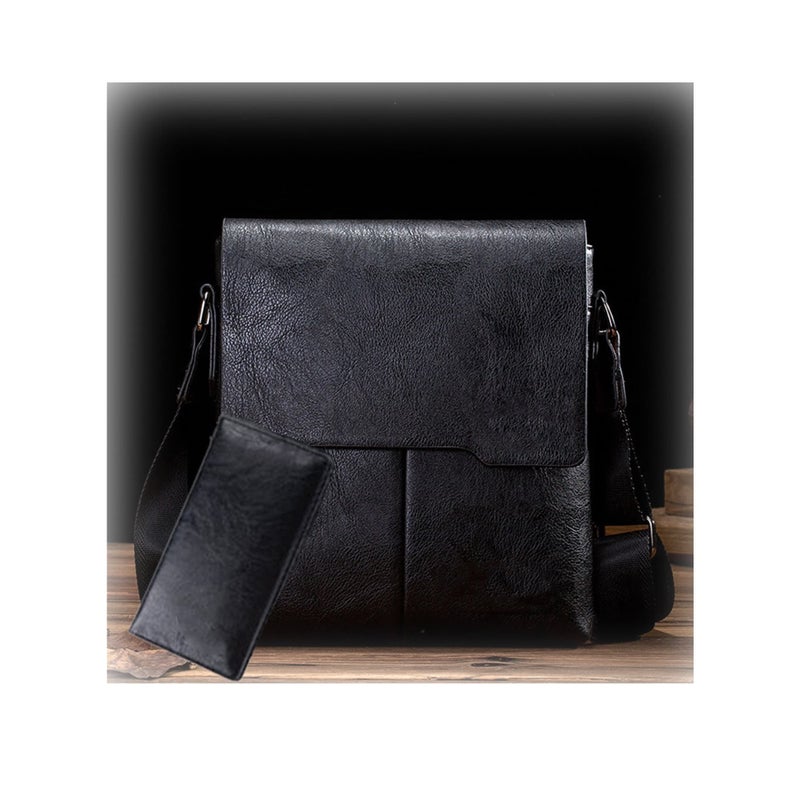 SOLARAE Bag with Wallet for iPad and Personal Supplies Shoulder Bag Men Messenger Bag Leather Small Bag Vintage Business Leather Crossbody - black - Image 1