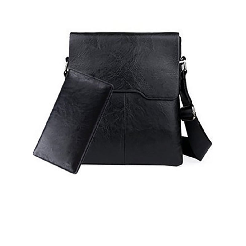 SOLARAE Bag with Wallet for iPad and Personal Supplies Shoulder Bag Men Messenger Bag Leather Small Bag Vintage Business Leather Crossbody - black - Image 3