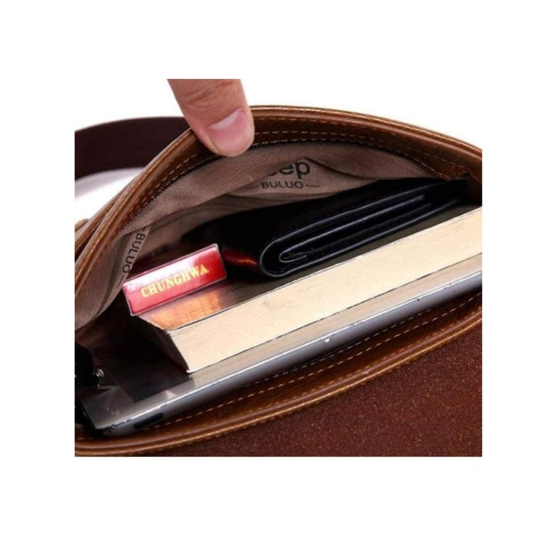 SOLARAE Bag with Wallet for iPad and Personal Supplies Shoulder Bag Men Messenger Bag Leather Small Bag Vintage Business Leather Crossbody - black - Image 5