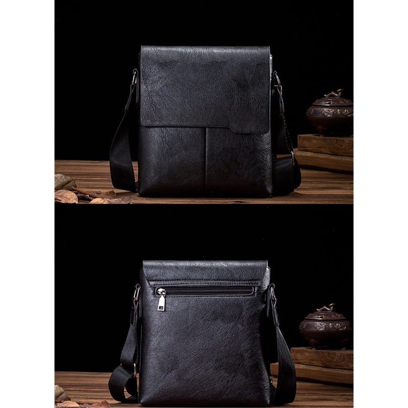 SOLARAE Bag with Wallet for iPad and Personal Supplies Shoulder Bag Men Messenger Bag Leather Small Bag Vintage Business Leather Crossbody - black - Image 2