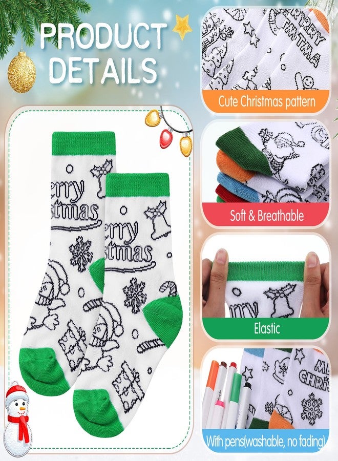 Coume 10 Pairs Christmas Kids Doodle Socks with 9 Pcs Markers DIY Coloring Christmas Stockings Kit Xmas Drawing Craft Christmas Gifts for Kids Arts - Image 3