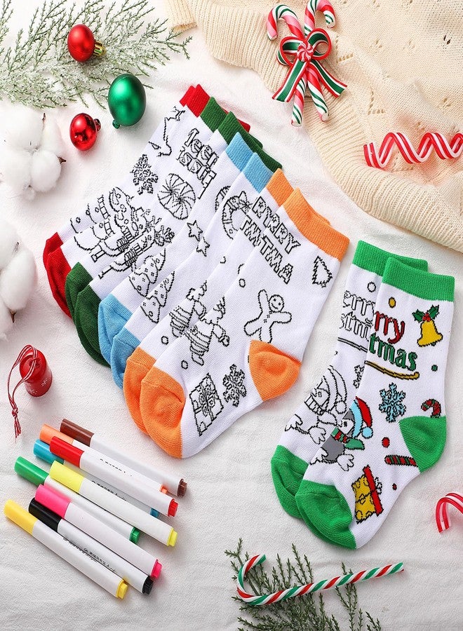 Coume 10 Pairs Christmas Kids Doodle Socks with 9 Pcs Markers DIY Coloring Christmas Stockings Kit Xmas Drawing Craft Christmas Gifts for Kids Arts - Image 5