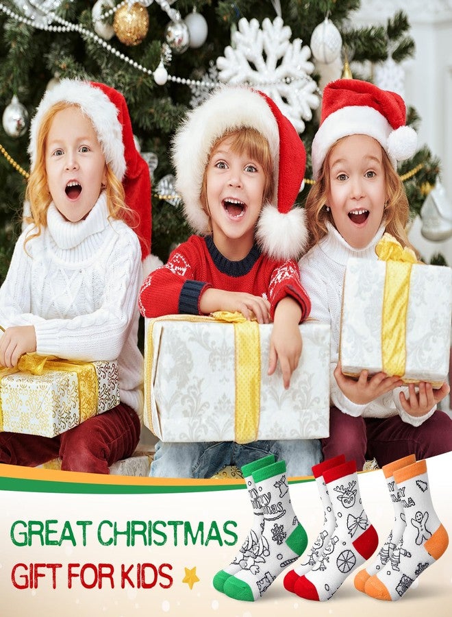 Coume 10 Pairs Christmas Kids Doodle Socks with 9 Pcs Markers DIY Coloring Christmas Stockings Kit Xmas Drawing Craft Christmas Gifts for Kids Arts - Image 4