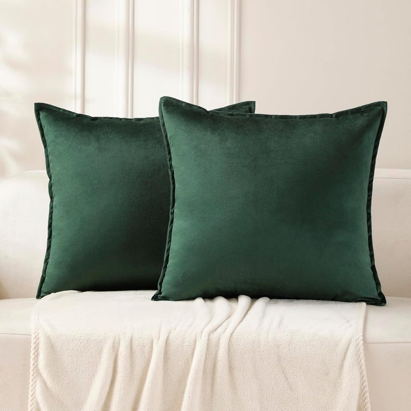 VAKADO Throw Pillow Covers 18x18 Set of 2 Army Green Christmas Velvet Decor Decorative Couch Cushion Euro Xmas Pillowcases with Fringe Home Bed Decoration for Sofa Bedroom Office - Image 1