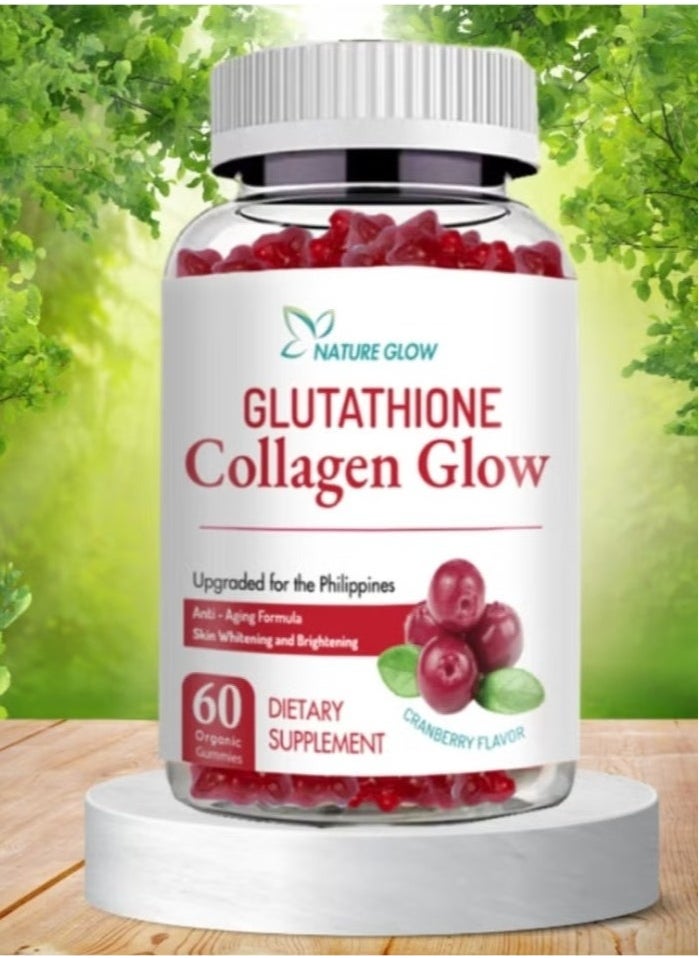NATURE GLOW - Glutathione Collagen Glow Gummies 60 Capsules, Anti Aging Formula, Skin Whiteningt and Brightening Vitamins, A Bear Shaped Gummie, Cranberry Flavor Dietary Supplement - Image 1