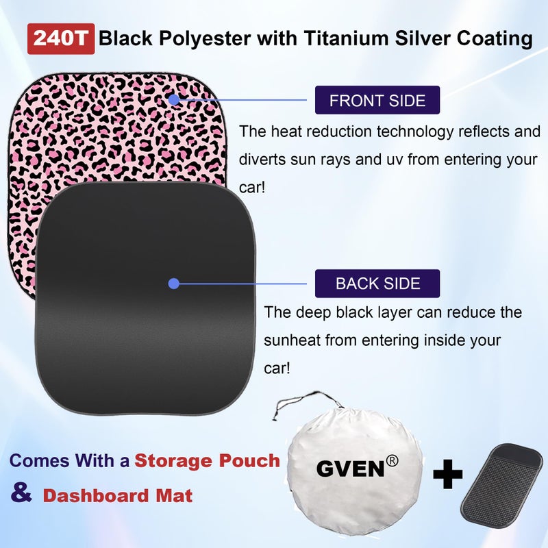 Güvenç Gven Windshield Sun Shade 2pcs with Bonus Pink Car Sunshade for Front Window Shades 2025 Technology Reflect UV and Heat Sun Visor Automotive Accessories Interior Sun Protection (Pink Leopard, M) - Image 3