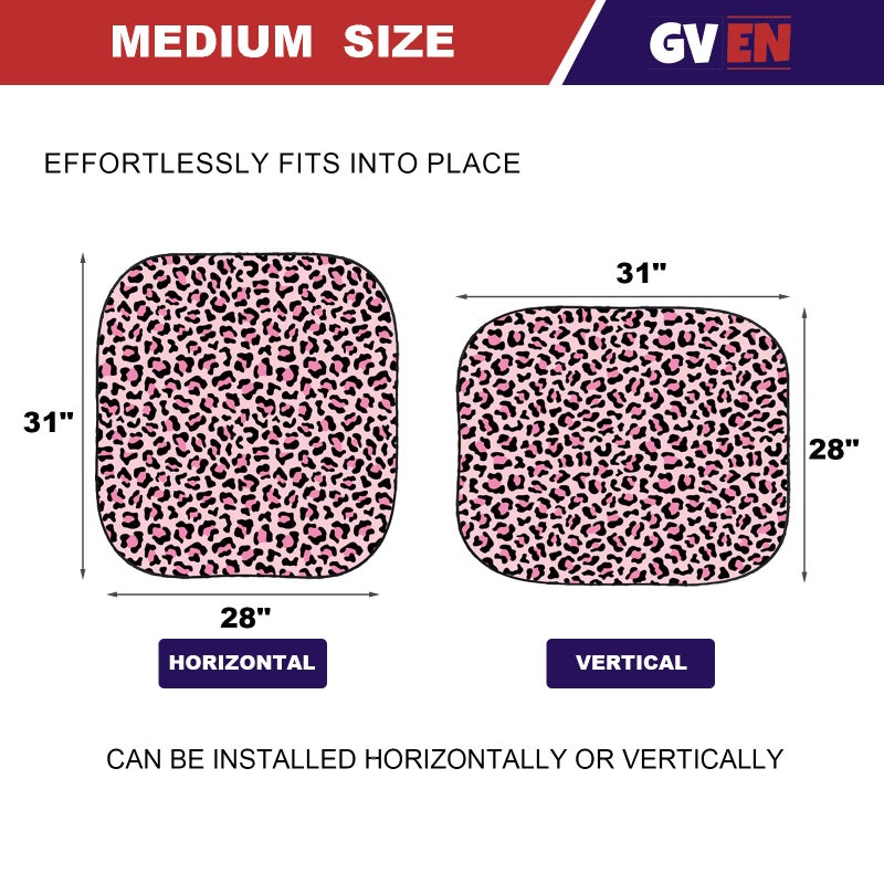 Güvenç Gven Windshield Sun Shade 2pcs with Bonus Pink Car Sunshade for Front Window Shades 2025 Technology Reflect UV and Heat Sun Visor Automotive Accessories Interior Sun Protection (Pink Leopard, M) - Image 2