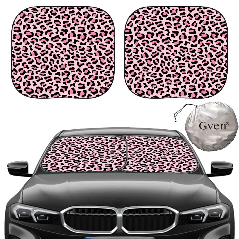 Güvenç Gven Windshield Sun Shade 2pcs with Bonus Pink Car Sunshade for Front Window Shades 2025 Technology Reflect UV and Heat Sun Visor Automotive Accessories Interior Sun Protection (Pink Leopard, M) - Image 1