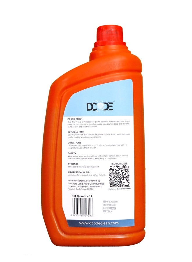 DCODE Cera Tile Pro Tile Cleaner 1 Litre, Removes Cement, Hard Water & Yellow Stains, Bathroom Floor & Kitchen Tile Cleaner, Restores Shine & Removes Limescale, Icy Menthol - Image 2