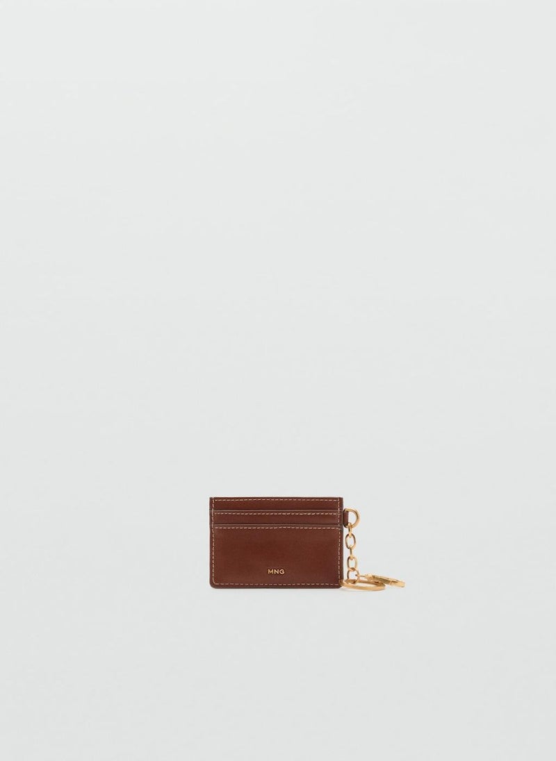 MANGO Leather-Effect Card Holder With Studs  - Image 1