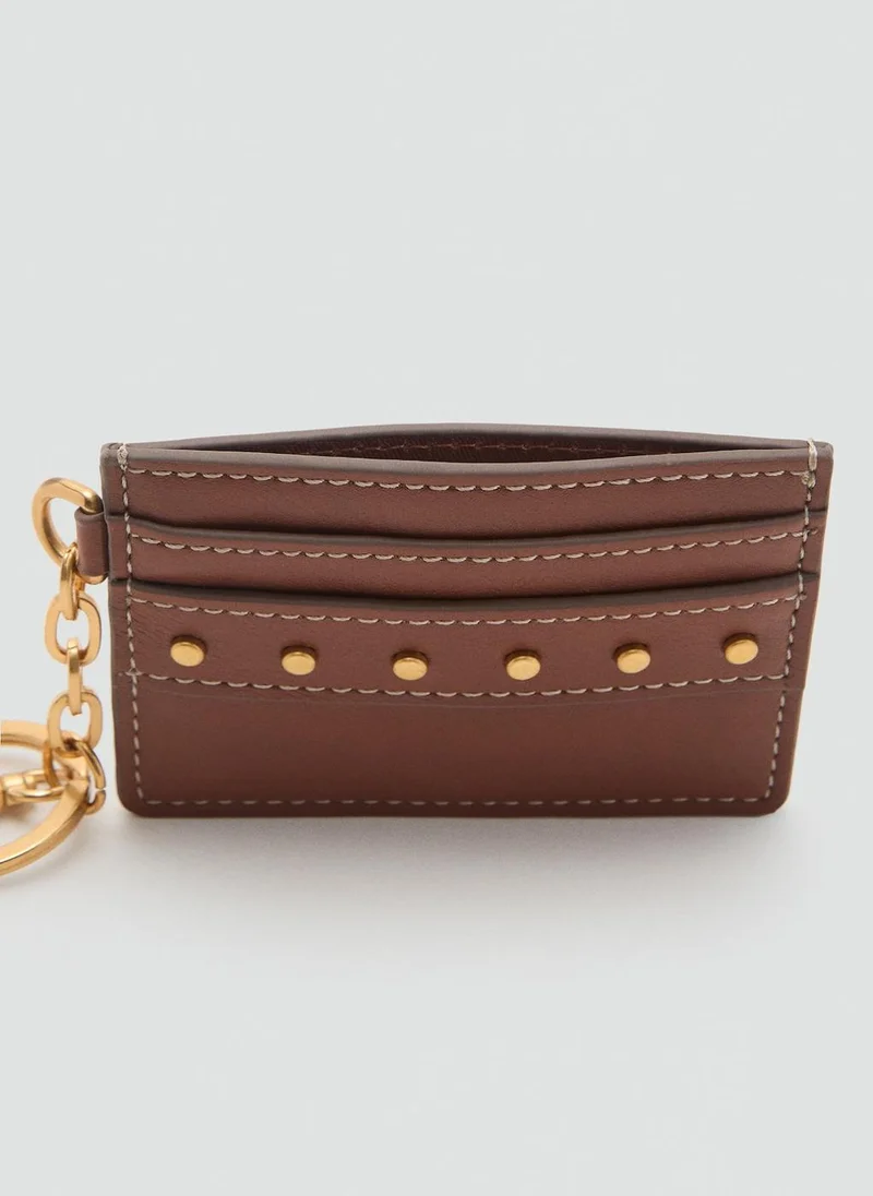 MANGO Leather-Effect Card Holder With Studs