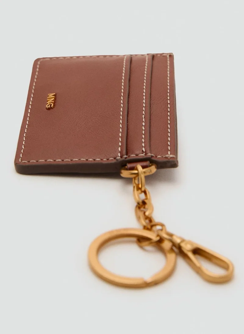 MANGO Leather-Effect Card Holder With Studs