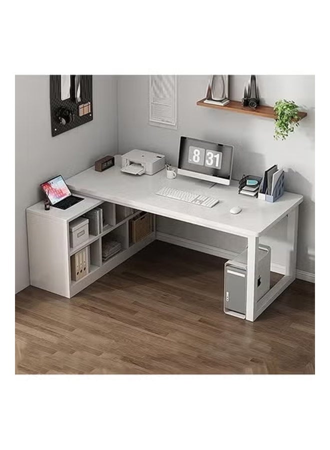 كيكي مكتب كمبيوتر عصري صغير الحجم مع رف تخزين ولوحة متينة باللون الأبيض 120*120*75 سم - Image 1