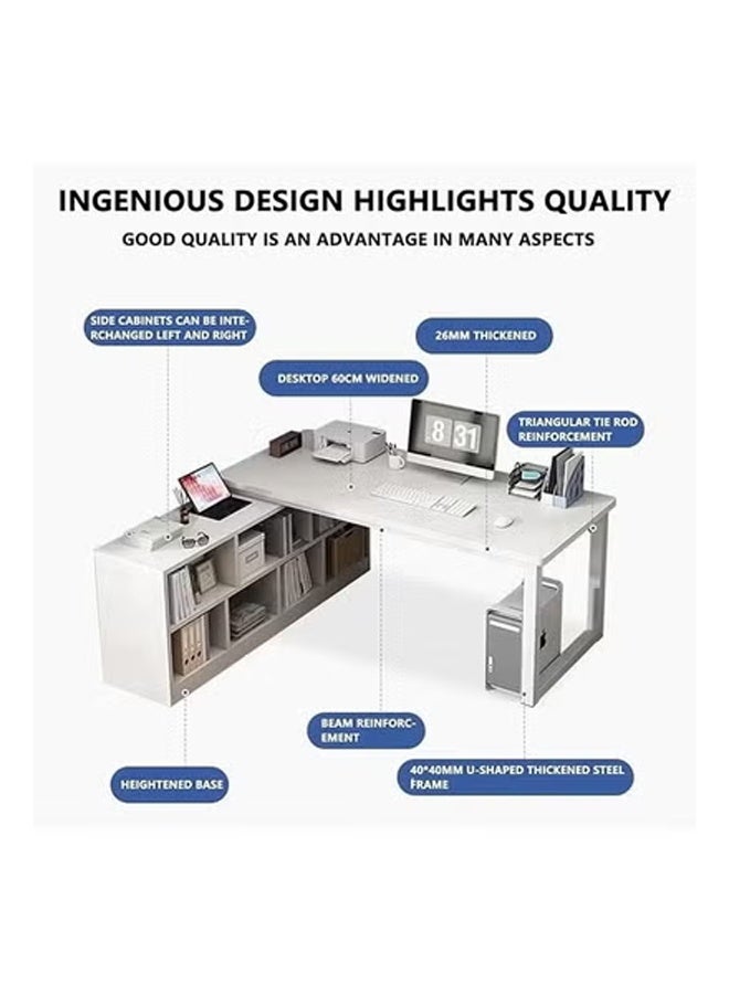 كيكي مكتب كمبيوتر عصري صغير الحجم مع رف تخزين ولوحة متينة باللون الأبيض 120*120*75 سم - Image 5