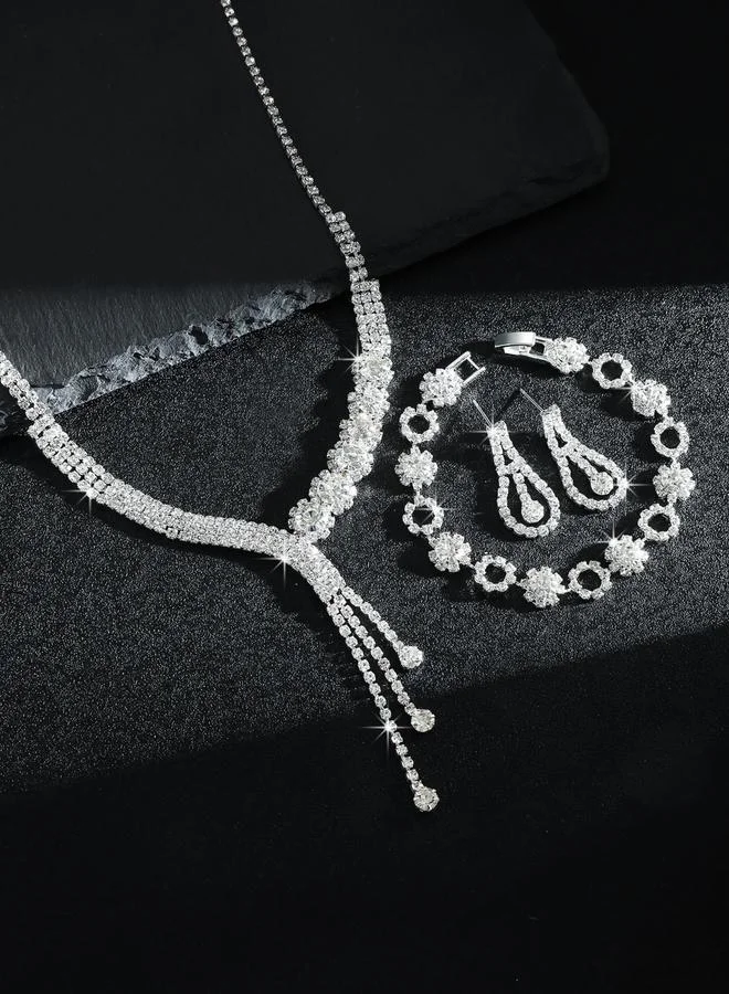 Take Two  Sparkling Rhinestone Necklace with Bracelet and Earrings Set for Women | Best Price UAE