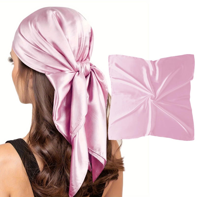 vimate Pink Silk Scarf, Ladies 35'' Square Satin Soild Silk Hairband Scarf for Head Wrap Sleeping at Night (Style 39-Pink) - Image 1