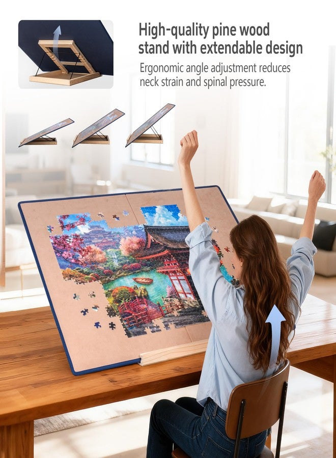 Tektalk Foldable Jigsaw Puzzle Board with 3 Angle Adjustable Bracket/Stand, Lightweight Portable Puzzle Mat with Dustproof Cover for Puzzle Storage Saver, Non-Slip Surface, Up to 1500 Pieces - Khaki - Image 2