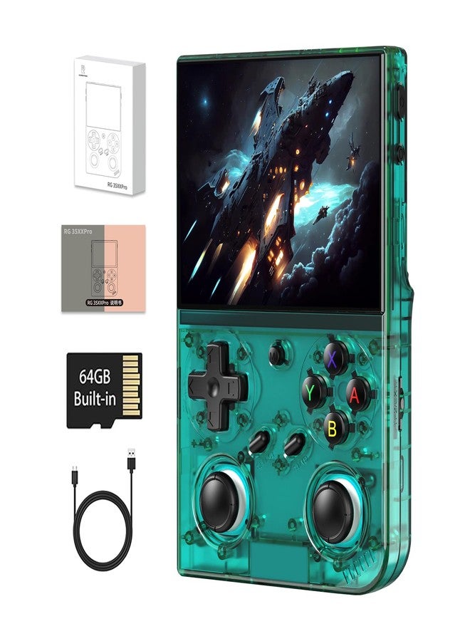 GiipGoop RG35XX Pro Handheld Game Consoles RG35XXPro Retro Gaming Console with 64GB Card 4353 Games Video Game Console Pocket Arcade Support 30+ Simulators WiFi Bluetooth HD Output Transparent Teal - Image 1