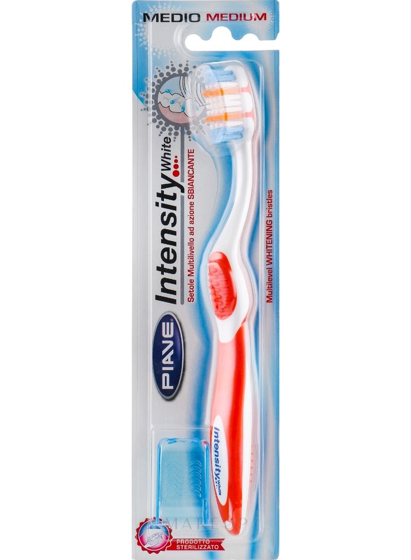 Piave Intensity White Medium Toothbrush, Whitening Bristles, Gentle Gum Care, Ergonomic Handle, Deep Cleaning for Daily Oral Care - Image 1